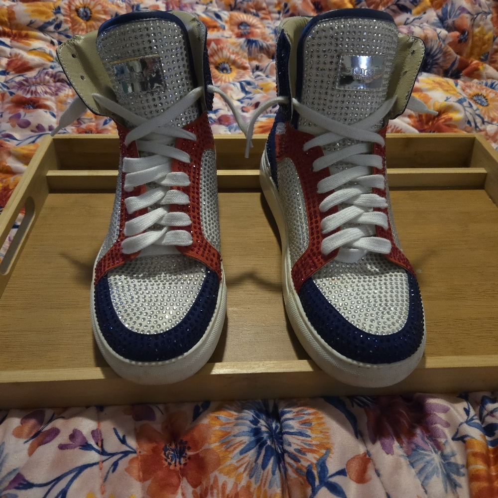 Red white and blue hip hop shoes